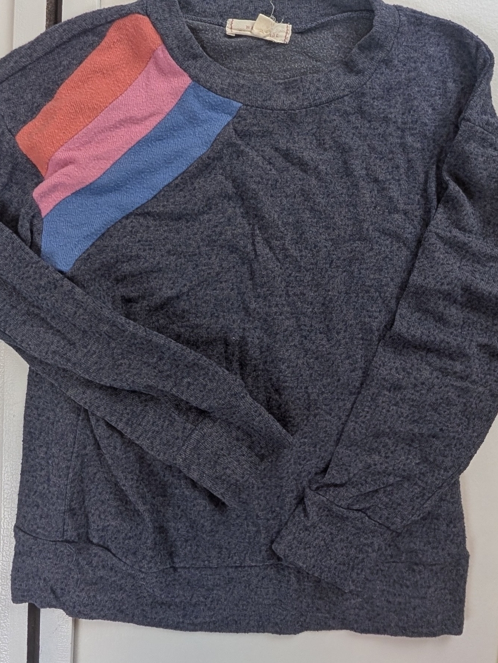 Kids Charcoal Sweatshirt with Red, Pink & Blue Shoulder Stripe